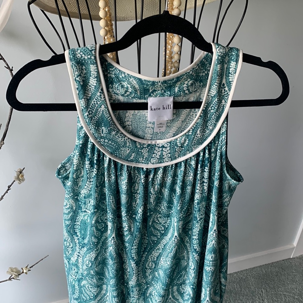 Kate Hill Summer dress Teal White Pockets size 8P